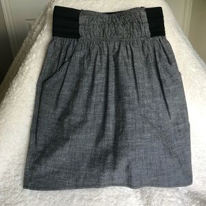 Vintage Havana Stretchy Gray Chambray Mini Skirt